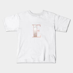 Monogram rose gold glitter marble E Kids T-Shirt